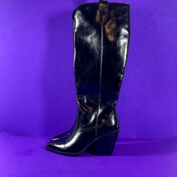 Steven‎ By Steve Madden Black Ninette Leather Knee-High Boot Women's Size 6-NEW - Picture 4 of 10